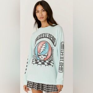 Nwt Daydreamer S Grateful Dead 💀 Oversized Checkered Long Sleeve Tee Shirt New